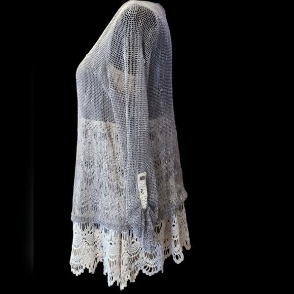 KRAZY KAT Venetian Lace and Sequined Mesh Tunic sz M - Picture 5 of 13